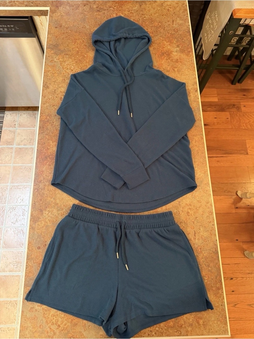 Victoria's Secret Waffle-Knit Hooded Lounge Set in Teal Blue